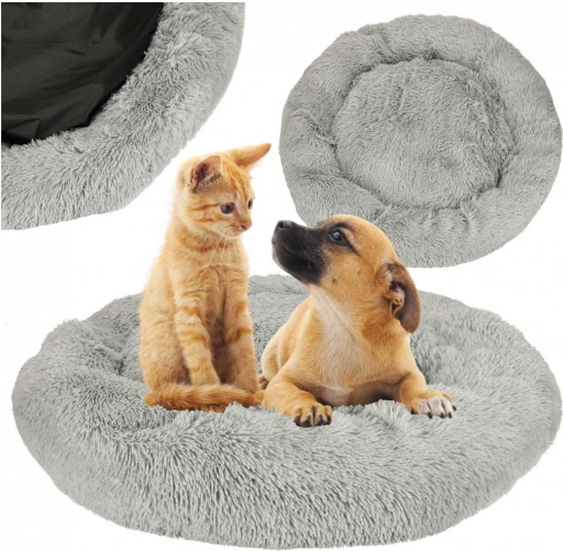 Rond pluche knuffelbed voor hond en kat 100 cm – lichtgrijs
