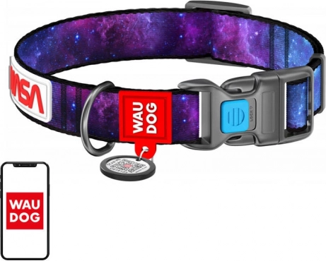 Nylon dog collar with QR code WAUDOG NASA, M (20 mm)