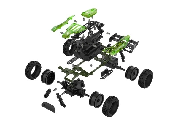 Auto RC buggy kunststof 22cm bouwset 24MHz op batterijen groen in doos 34x25x7cm
