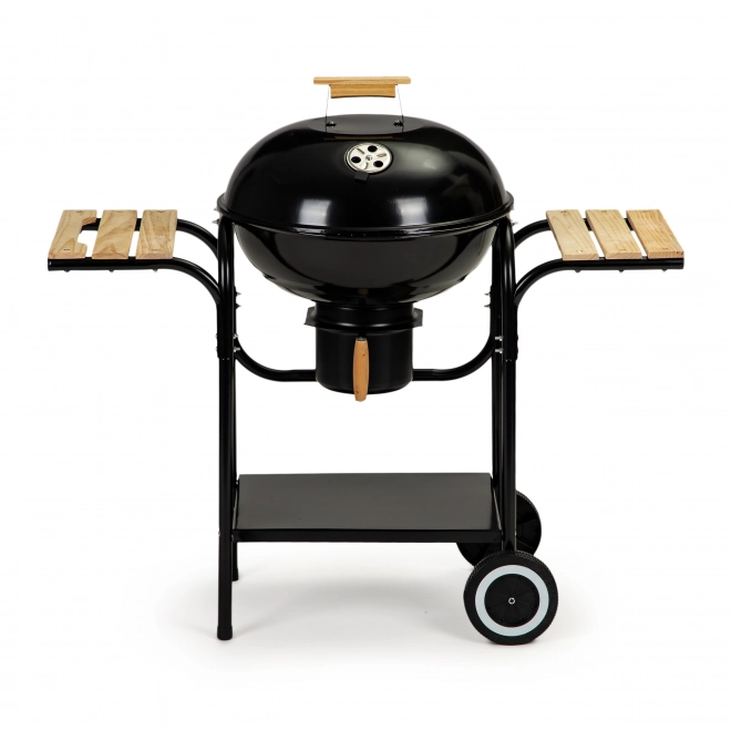 Tuinbarbecue op houtskool met deksel en planken, rooster en aslade