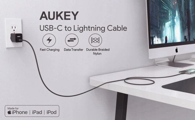 Nylonkabel Lightning-USB C zwart 2m