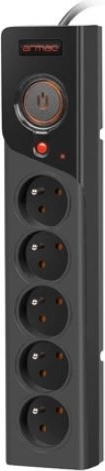 Overspanningsstekkerdoos met verlengkabel ARMAC Z5, 5 stopcontacten, 1,5 m, 10 A, zwart