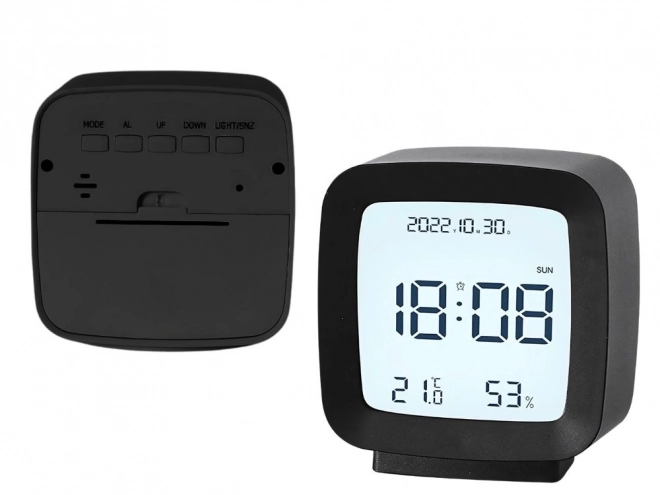 Digital alarm clock with LCD display and temperature and humidity measurement