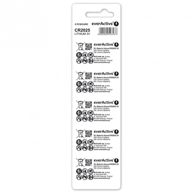 EverActive Button Battery CR2025 3V, 5 pcs