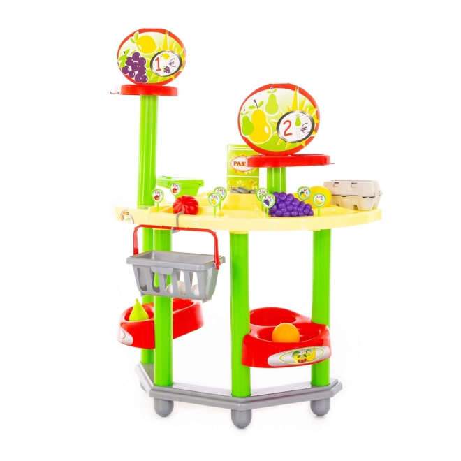 Counter with cash register for authentic store play