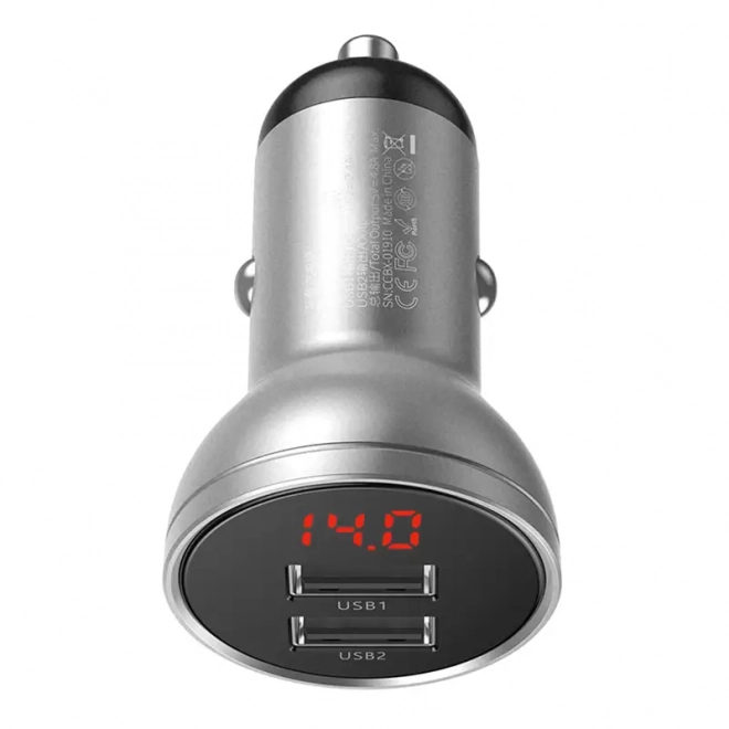 Baseus car charger with 2 USB ports and LED display