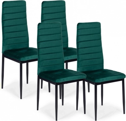 Eetkamerstoelen met groene fluwelen bekleding - set van 4 stuks