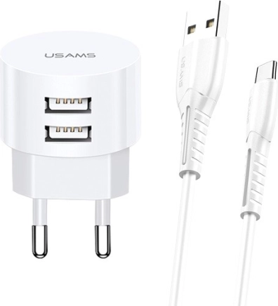 USAMS T20 oplader met USB‑C-kabel 2xUSB 2,1A