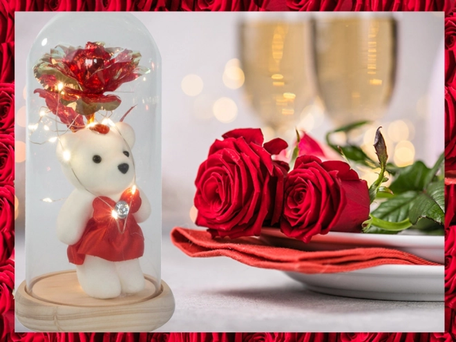 Ewige Rose mit Beleuchtung in Glasbox
