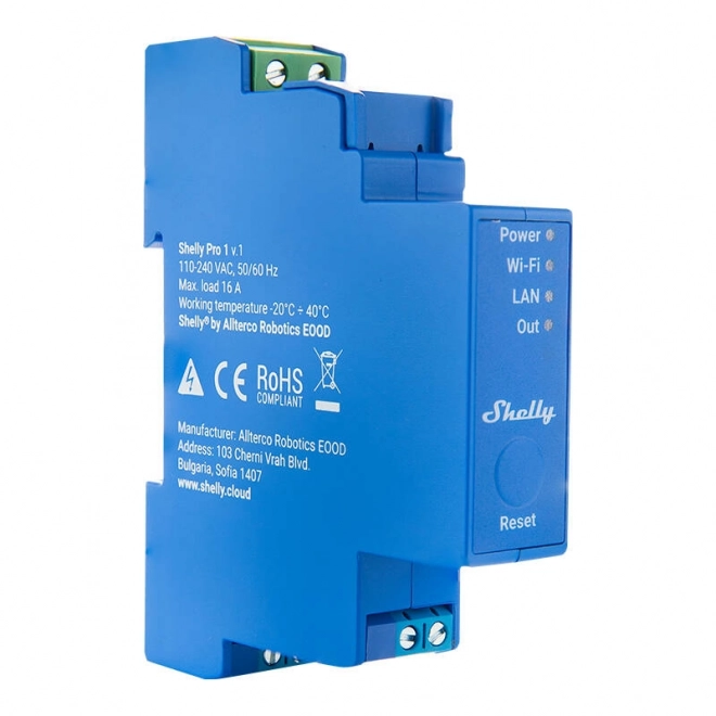 Slimme DIN-rail schakelaar Shelly Pro 1 met aanrakingsloze contacten, 1 kanaal;