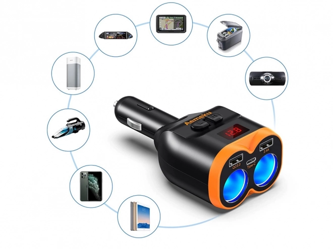 Diviseur d'allume-cigare avec chargeur USB-A et USB-C QC 3.0