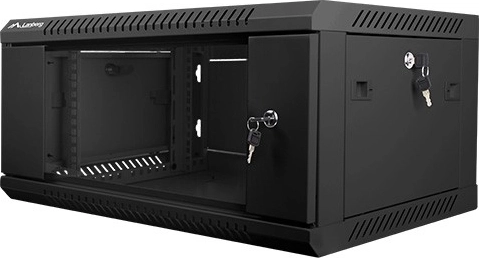 Wall-mounted 19" rack cabinet 4U 600×450 mm with glass door – black