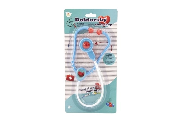 Dokter/stethoscoop plastic 53cm op batterijen met licht en geluid op kaart 17x34x3cm