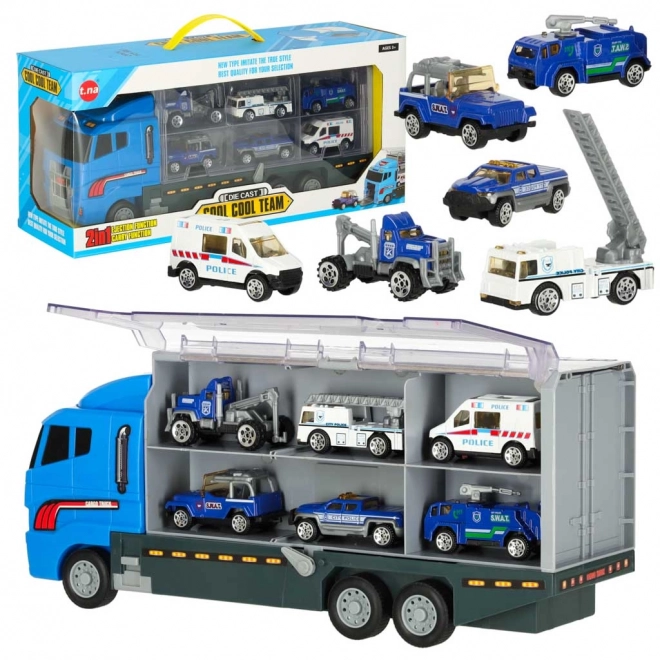 Camion avec voitures de police