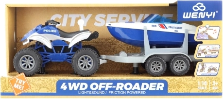 Kinderquad op batterijen met aanhanger en boot