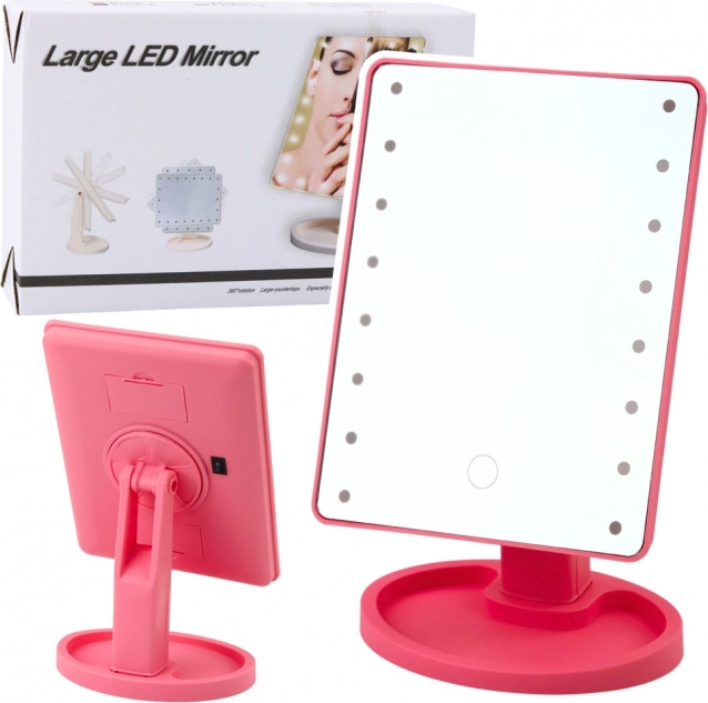Miroir cosmétique avec éclairage LED et support réglable rose