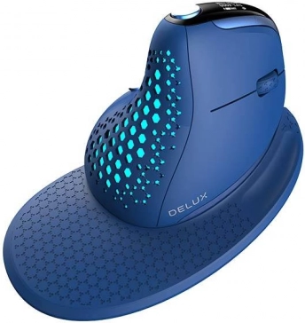 souris verticale sans fil DELUX M618XSD avec OLED, BT + 2,4 GHz et RGB (bleu)