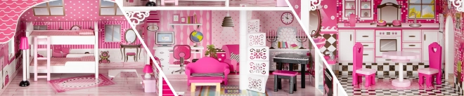 Houten poppenhuis met glijbaan