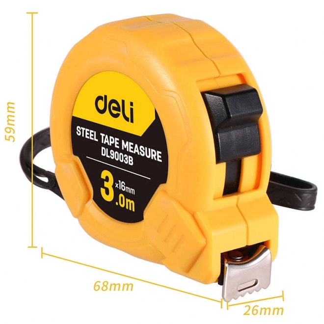 Rolmaat 3m/16mm Deli Tools EDL9003B (geel)