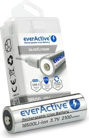 Oplaadbare accu EverActive 18500 Li-ion 3,7V 2100 mAh USB-C