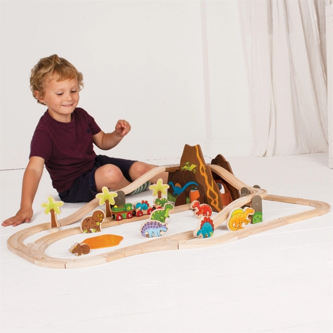 Figurines de dinosaures colorées et train