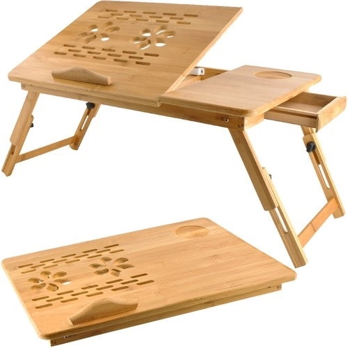 Bamboo adjustable laptop table 17″ with ventilation and drawer