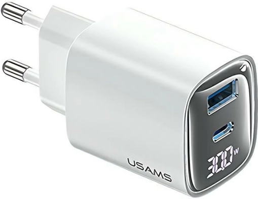 Netlader 30W GaN met LED‑display USB + USB‑C wit