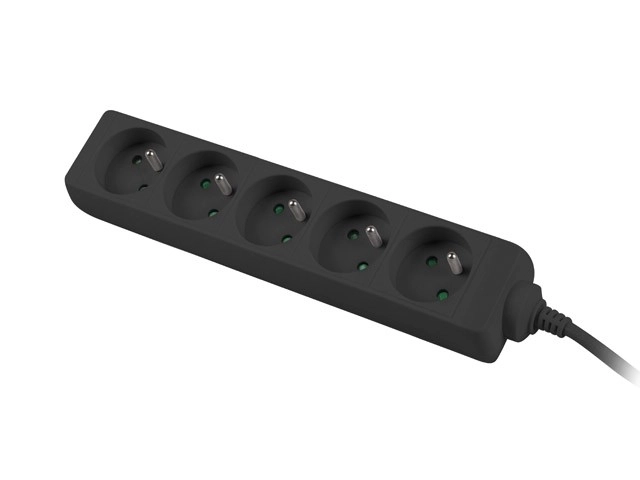 Verlengkabel 1,5m, zwart, 5 stopcontacten