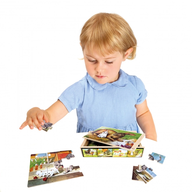 Houten puzzel dieren in doos