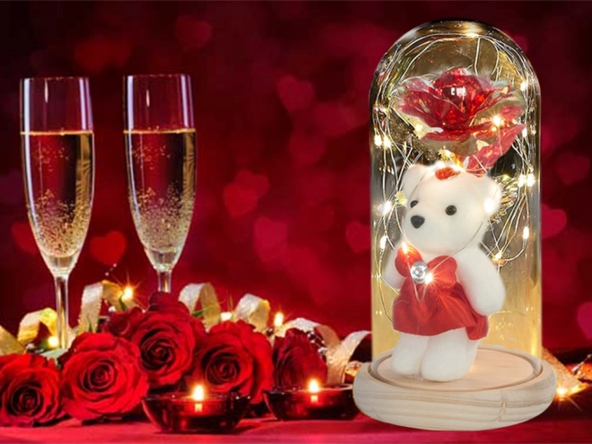 Ewige Rose mit Beleuchtung in Glasbox