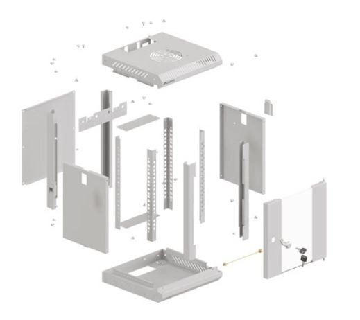 Wandgemonteerde 10-inch rackkast 4U 300x300 grijs