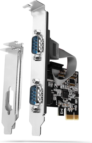 PCIe-Controller AXAGON mit 2 seriellen RS-232-Ports 250 kBd, Standard- und Low-Profile-Blenden im Lieferumfang