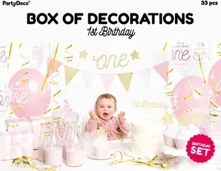 Set verjaardagsdecoraties voor 1e verjaardag roze‑goud