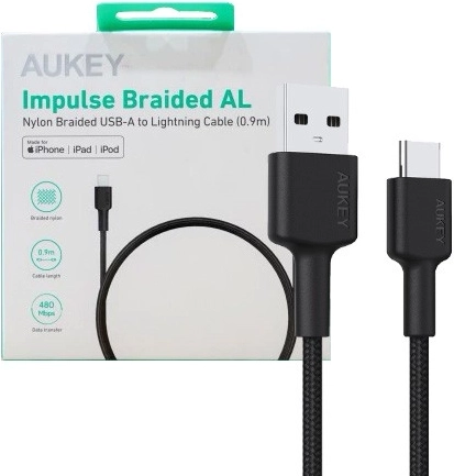 AUKEY USB-C to USB-A cable 0.9 m, 60 W PD, braided nylon, black