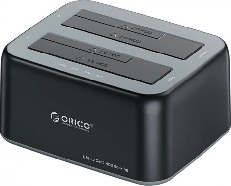 Orico dockingstation voor 2,5"/3,5" HDD/SSD met klonen, USB 3.2 Gen 2 10 Gb/s, zwart