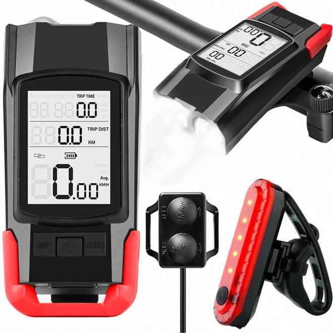 3-in-1 Bike LED Light with Horn and Counter