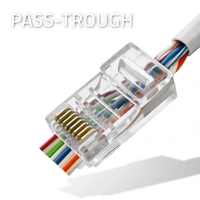 Wtyk RJ45 CAT6 UTP Pass Through avec contacts plaqués or, 100 pcs