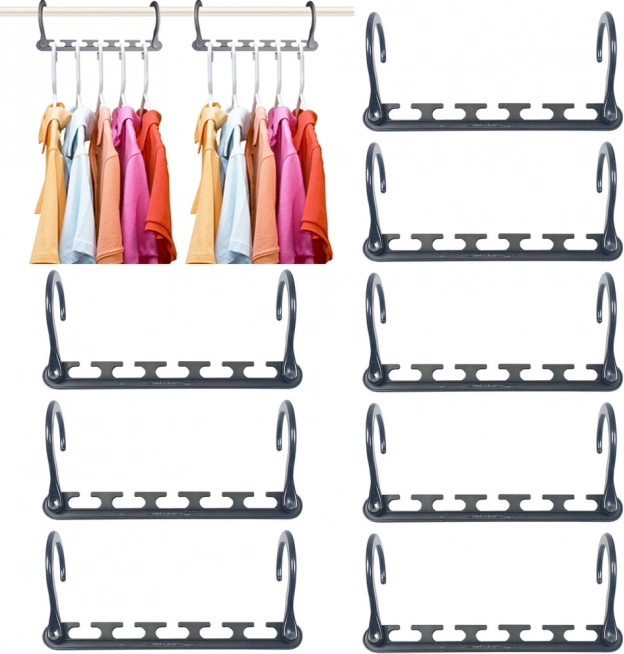 Kastorganizer voor hangers, ruimtebesparend, grijs, 8 stuks