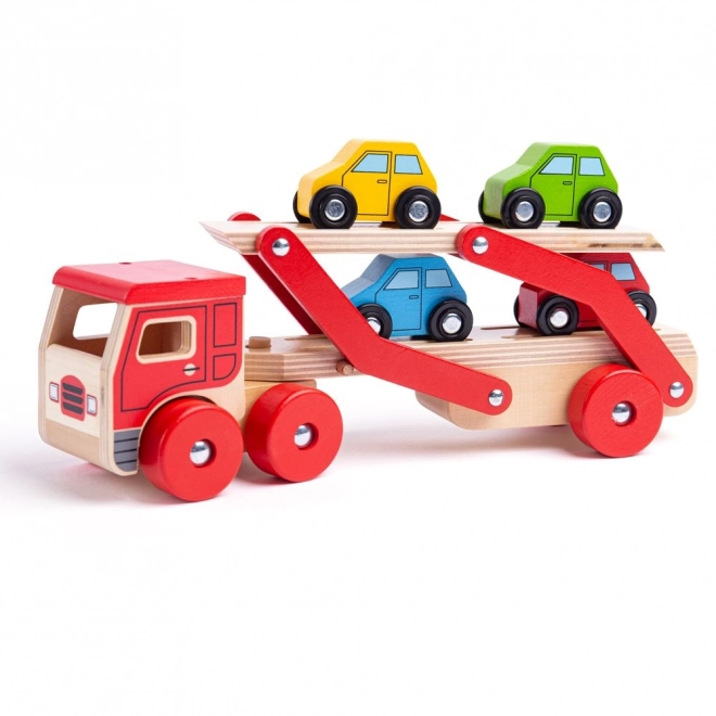 Houten vrachtwagen met auto's van Bigjigs Toys