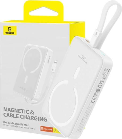 Magnetische powerbank BASEUS Magnetic Mini 10000 mAh met MagSafe en snel opladen 20 W (wit)