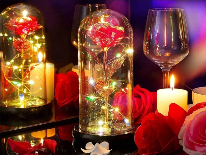 Rose éternelle sous un éclairage en verre