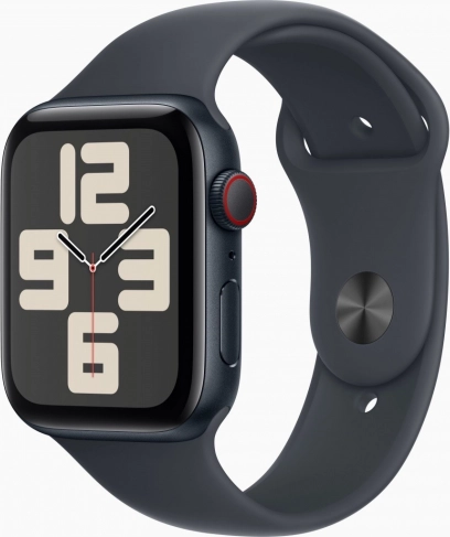 Apple Watch SE GPS + Cellular met aluminium kast 44 mm in middernacht, sportband M/L