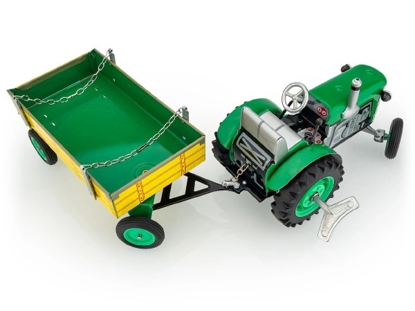 Traktor Zetor met groene aanhanger op wikkelsleutel metaal 28cm Kovap in doos