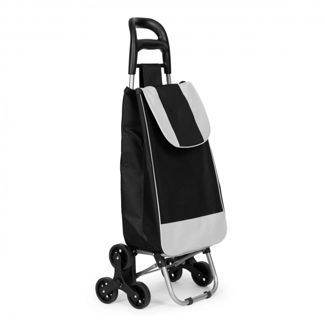 Black shopping cart with metal frame and 6 wheels