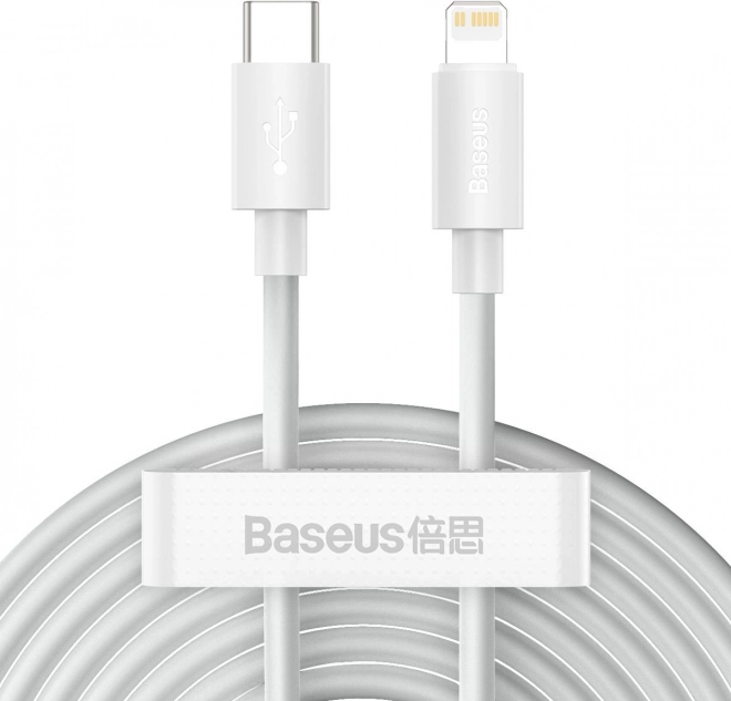 Baseus Simple Wisdom cable set USB‑C to Lightning 20 W PD, 1.5 m, white (2 pcs)
