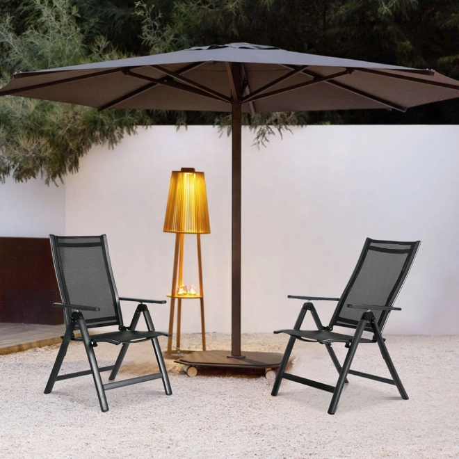 Set van 2 opvouwbare stalen tuinstoelen met verstelbare rugleuning ModernHome - zwart
