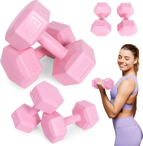 Set hexagonale halters 2×5 kg, roze – ModernHome
