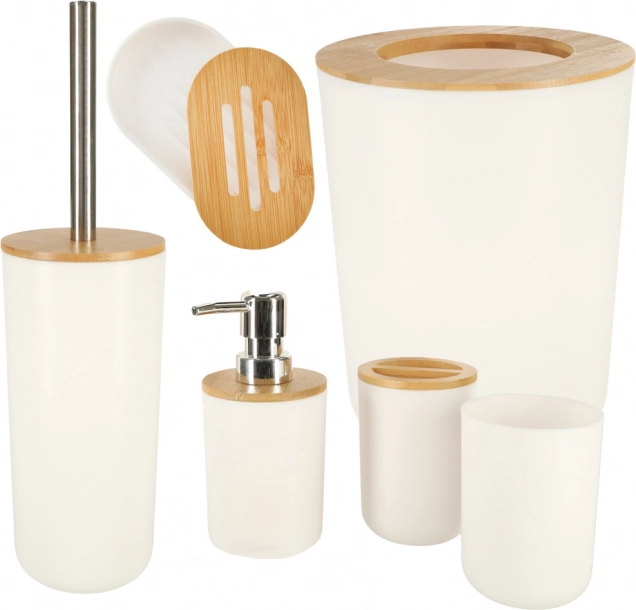Badezimmer-Set 6-tlg. weiß mit Bambusakzenten