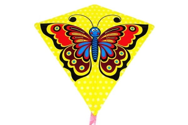Gele vlieger met vlindermotief - 68 x 73 cm