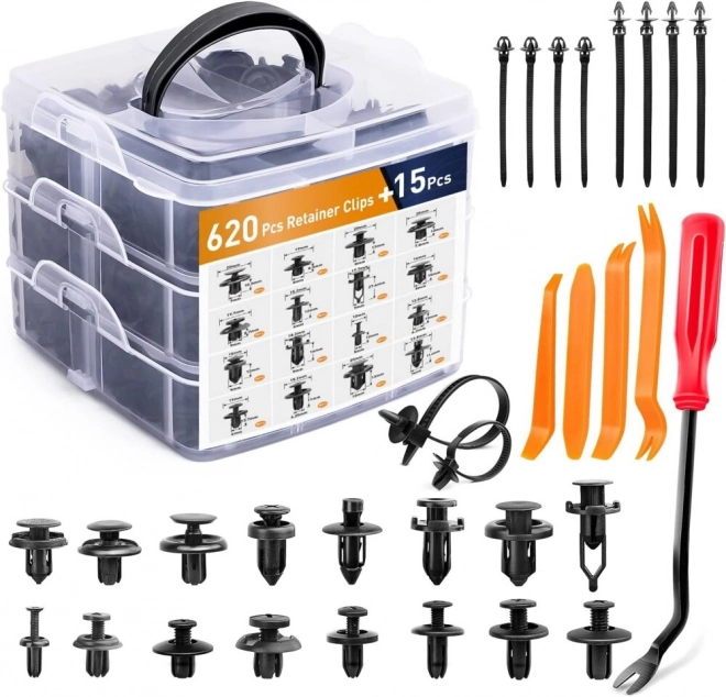 Set van auto clips in organiser 16 maten PVC 620 stuks